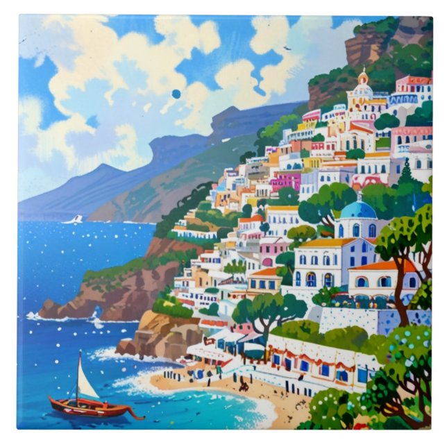 Positano Village, Italien, italienische Küstenstad Fliese (Vorderseite)