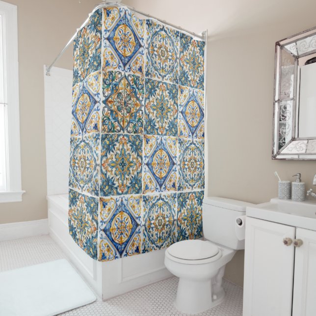 Positano Vintag Italienischer Tile Duschvorhang (Beispiel)