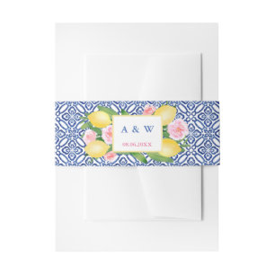 Positano Watercolor Lemons Pink Floral Wedding Einladungsbanderole