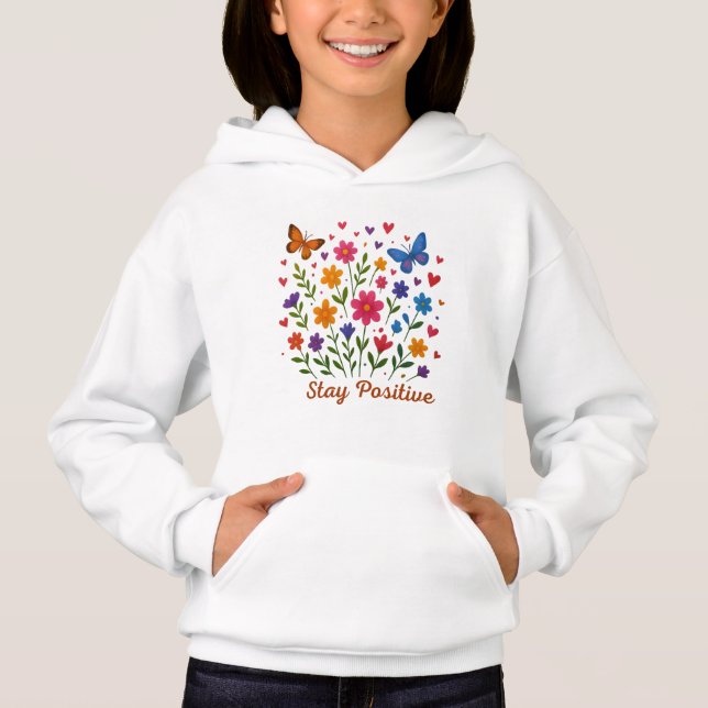 Positiv bleibe - Blume und Schmetterlinge Hoodie (Vorderseite)