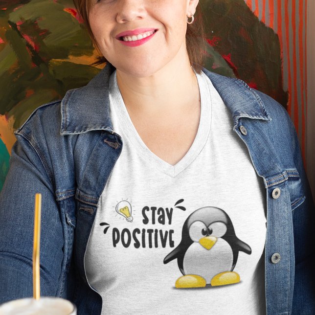 Positiv bleibe mit Niedlichem Funny Pinguin Cartoo Große Größe T-Shirt (Von Creator hochgeladen)