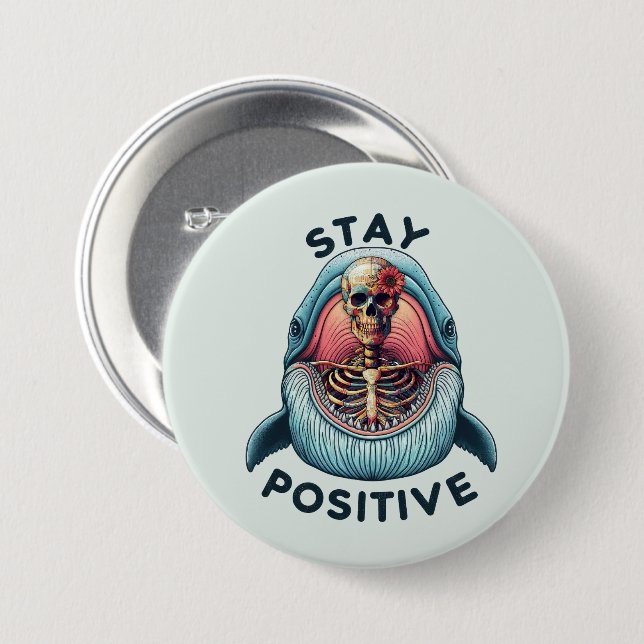 Positiv bleibe Skelett und Wal Button (Vorne & Hinten)