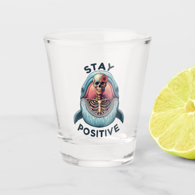 Positiv bleibe Skelett und Wal Schnapsglas (Vorderseite)
