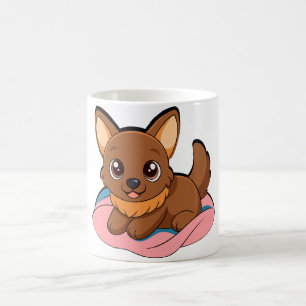 Positiv liebenswerter Welpe in rosa Decke Kaffee Kaffeetasse