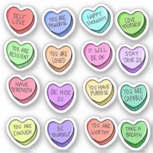Positive Affirmations Candy Heart Vinyl Stickers Aufkleber
