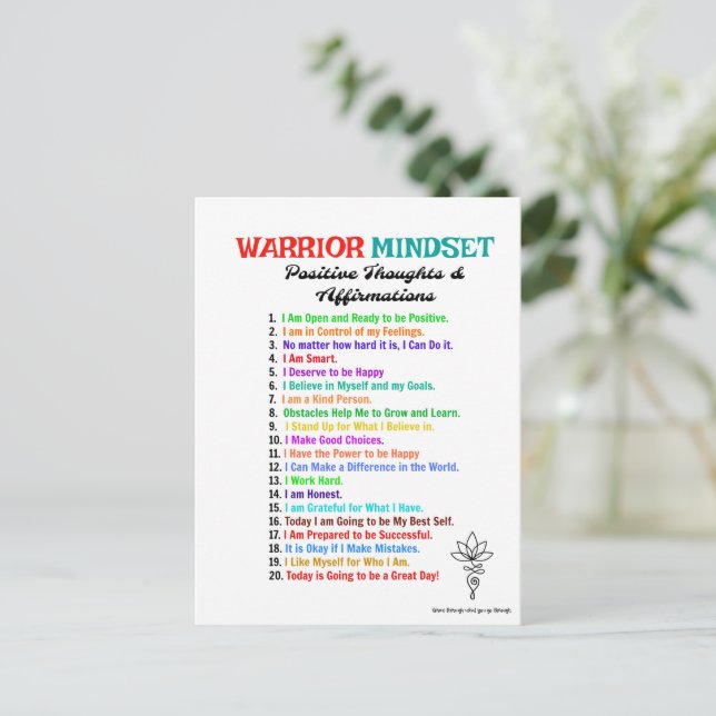 Positive Affirmations Warrior Mindset Postkarten (Stehend Vorderseite)
