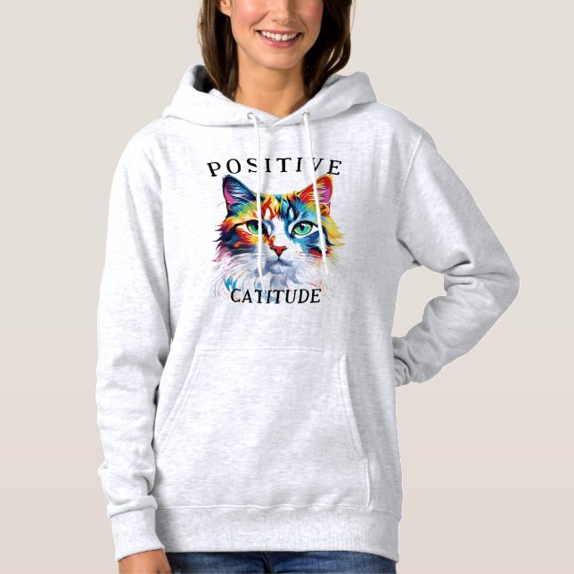 Positive Attitude Catitude Cat Face Rainbow Hoodie (Vorderseite)