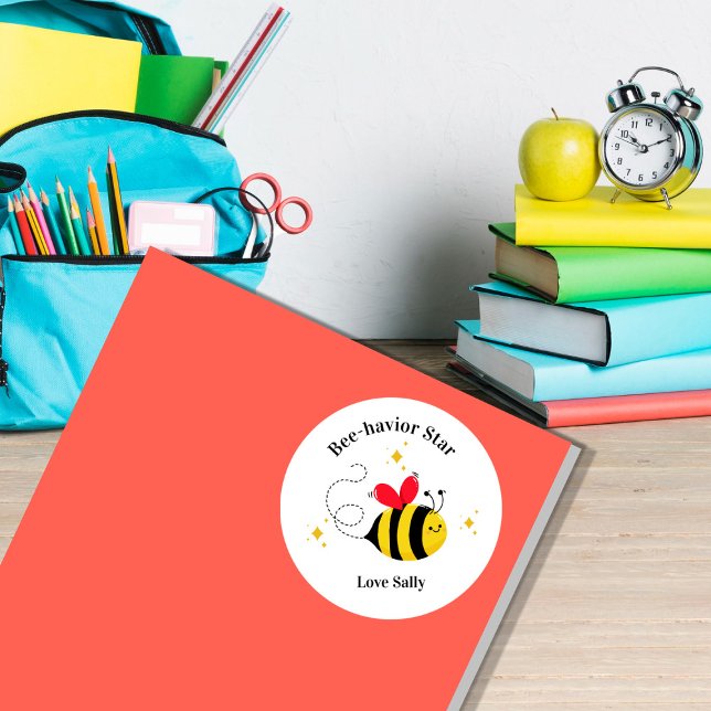 Positive Behavior Sticker, Bee-havior Star Teacher Runder Aufkleber (Von Creator hochgeladen)