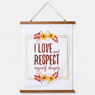 positive Bejahungen der Liebe und der Akzeptanz de Wandteppich Mit Holzrahmen