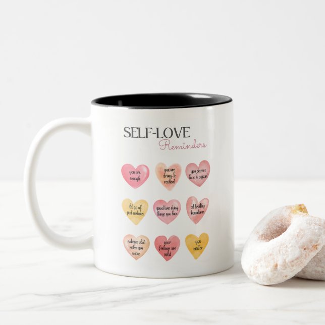 Positive Bejahungen der Selbstständigkeit der Lieb Zweifarbige Tasse (Mit Donut)