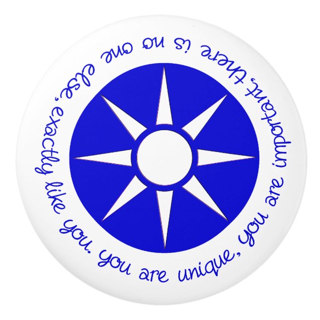 Positive Bestätigung Sie sind einzigartig blau Keramikknauf (Vorderseite)