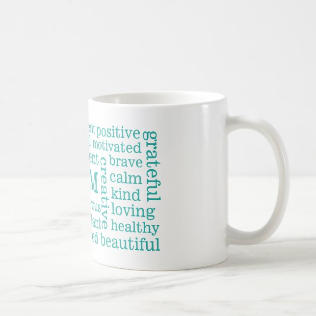Positive Bestätigungen BIN ICH Aussagen-Aqua Kaffeetasse (Rechts)