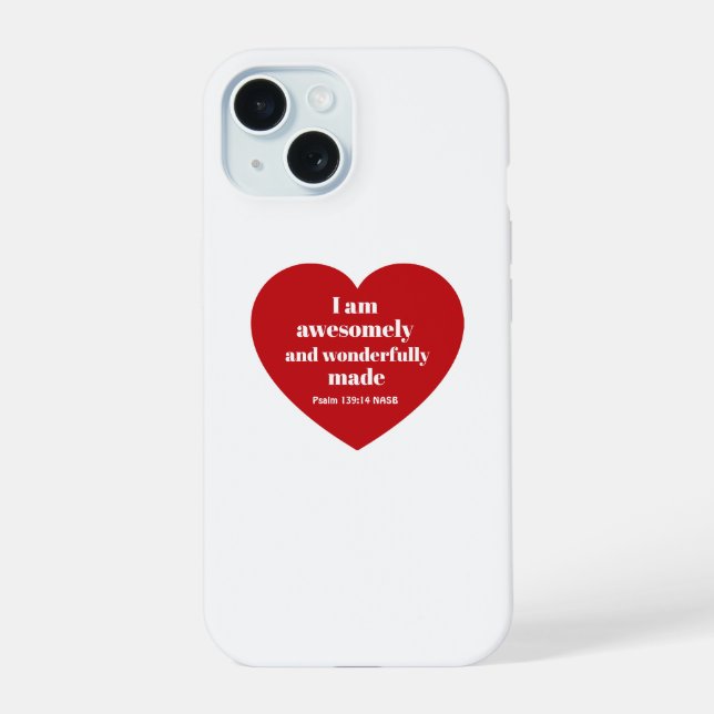 Positive Bibelvers-Affirmation rotes Herz Cute iPhone 15 Hülle (Rückseite)