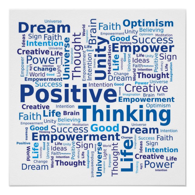 Positive-Denk-Wortwolke - Blau Poster (Vorderseite)