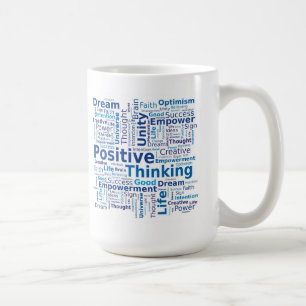 Positive denkende Wort-Wolke - blaue Farben Kaffeetasse