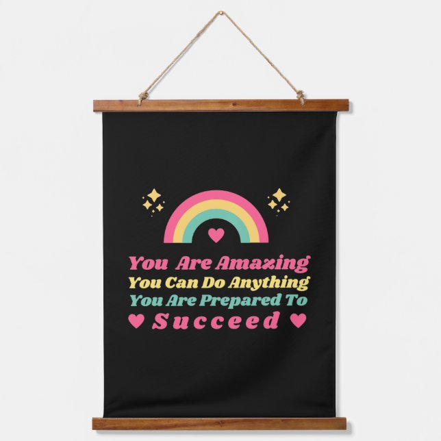 Positive Einstellung inspirierende Vibes Zitate Wandteppich Mit Holzrahmen (Vorderseite)