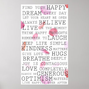 Positive Gedanken Inspirationswörter Rose Petals Poster
