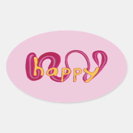 Positive Happy Word Stickers Gelb Rosa Magenta