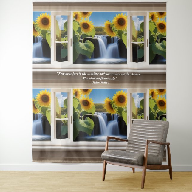 Positive hoffnungsvolle Sonnenblumen Wasserfall Ta Wandteppich (Beispiel)