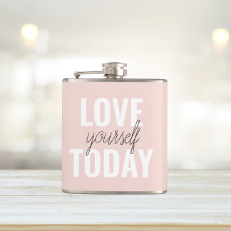 Positive Liebe Sie heute Pastel Pink Zitat Flachmann