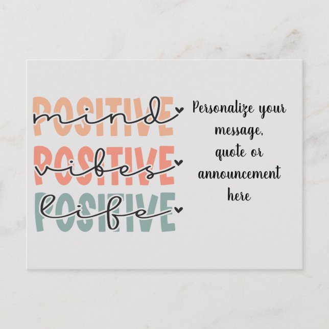 Positive Mind Vibes Life Announcement Postcard Ankündigungspostkarte (Vorderseite)
