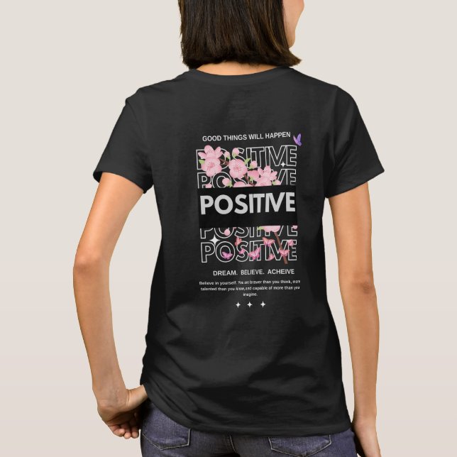 Positive Mindset Quote with Cherry Blossoms T-Shirt (Rückseite)