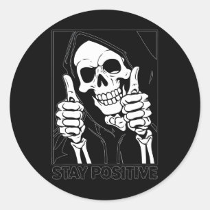 Positive Skeleton Grim Sensenmann Halloween bleibe Runder Aufkleber
