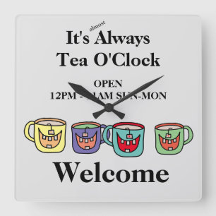 Positive Tea Tassen Teeladen Cafe Phrase Tea o*clo Quadratische Wanduhr