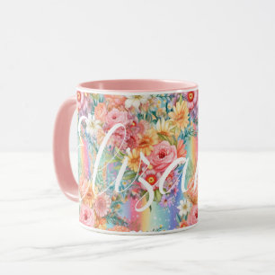 Positive Vibes Bright Rainbows Florals Individuell Tasse