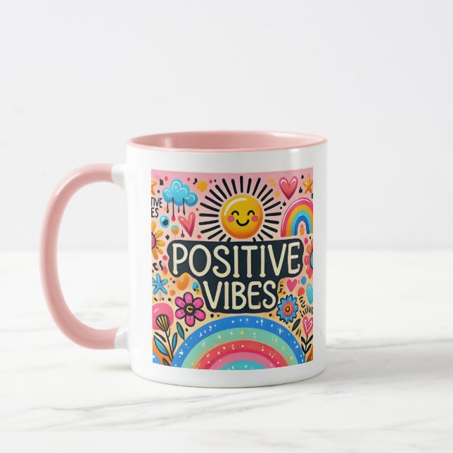 Positive Vibes, farbenfrohe Tasse (Links)