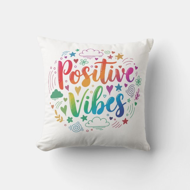 Positive Vibes Only – Motivational Text Throw Pill Kissen (Vorderseite)