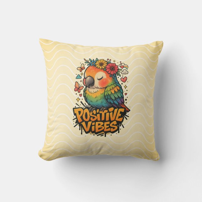 „Positive Vibes“-Papagei Kissen (Vorderseite)
