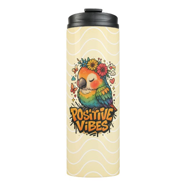„Positive Vibes“-Papagei Thermosbecher (Vorderseite)