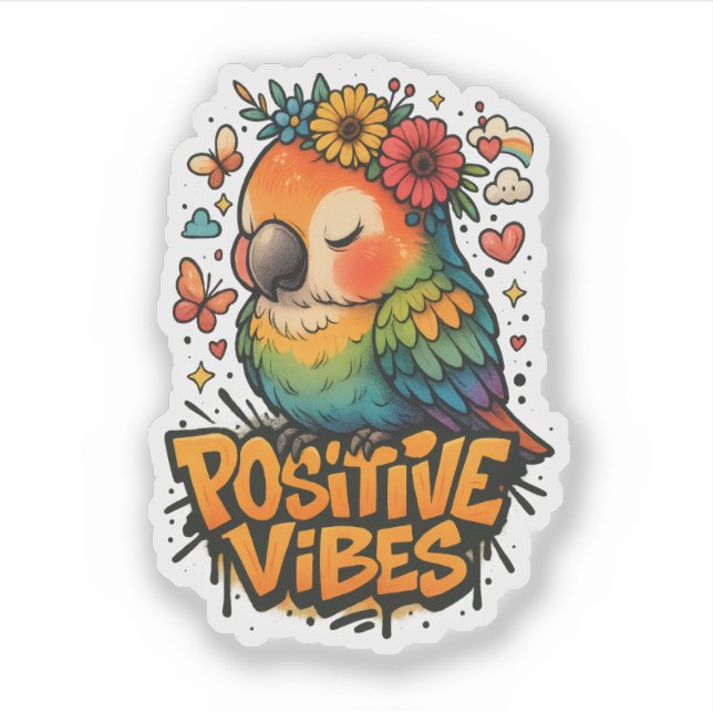 “Positive Vibes” Parrot Aufkleber (Vorderseite)