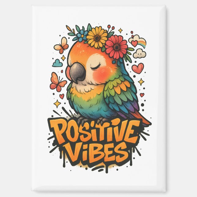 “Positive Vibes” Parrot Magnet (Vorderseite)