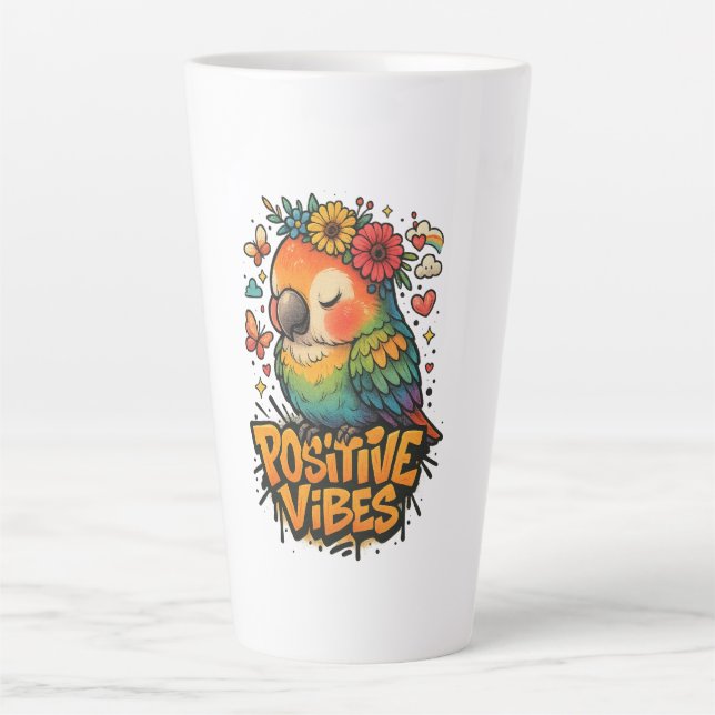 “Positive Vibes” Parrot Milchtasse (Vorderseite)