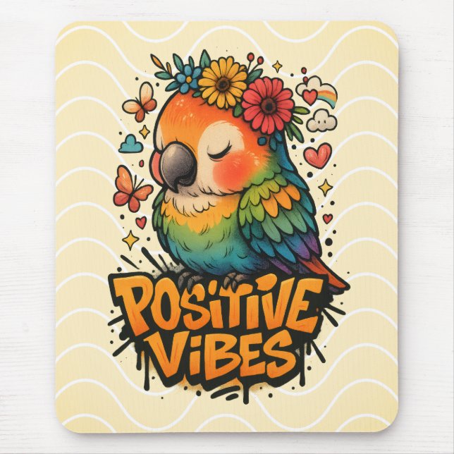 “Positive Vibes” Parrot Mousepad (Vorne)