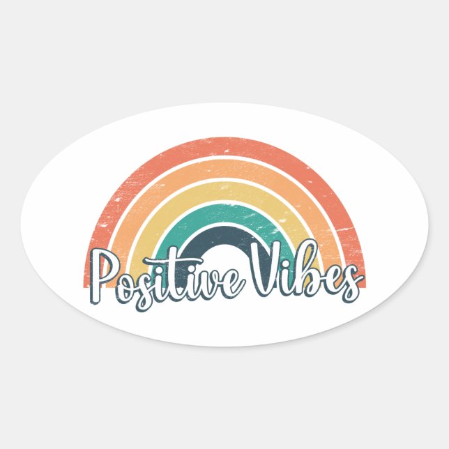 Positive Vibes Retro Vintag Sunset Ovaler Aufkleber (Vorderseite)