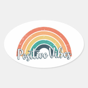 Positive Vibes Retro Vintage Sonnenuntergang Ovaler Aufkleber
