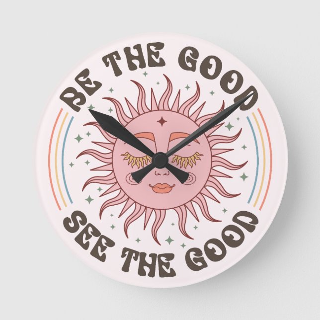 Positive Vibes Runde Wanduhr (Vorderseite)