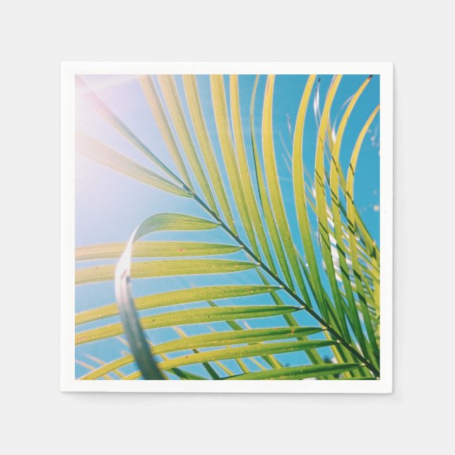 Positive Vibes Sunny Palm Tree Leaf Papier Napkin Serviette (Vorderseite)