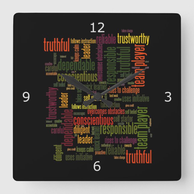 Positive Werte für motivierend Wörter #4 Quadratische Wanduhr (Vorderseite)