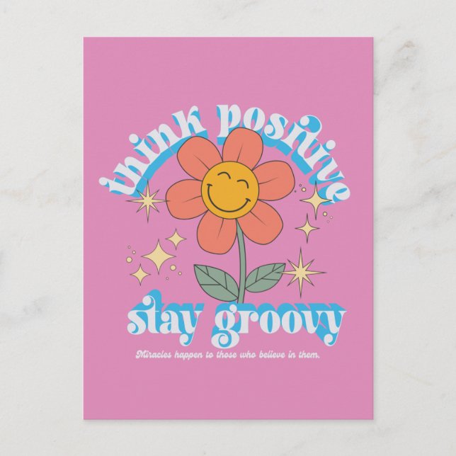 Positiver Bleibe Groovy Slogan Postkarte (Vorderseite)