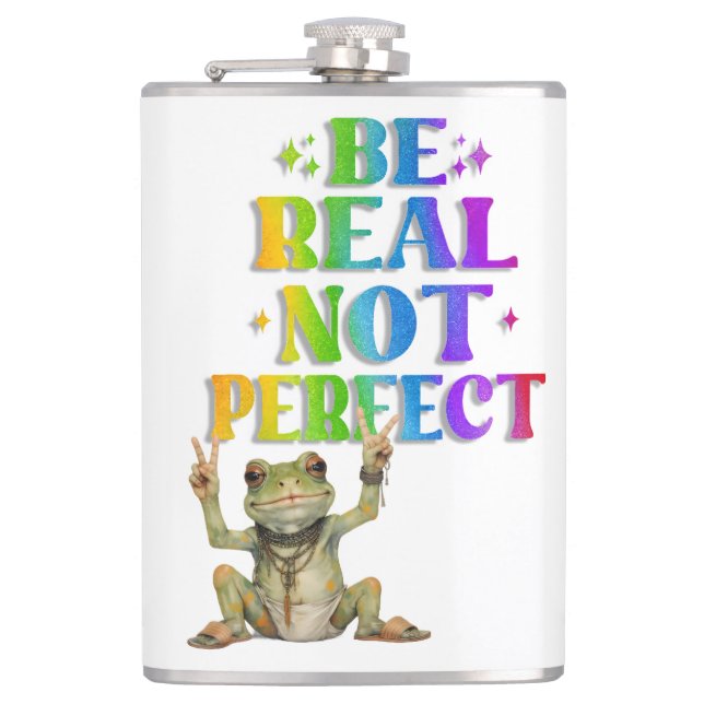 Positiver Boho-Frosch Hippie  Flachmann (Vorderseite)