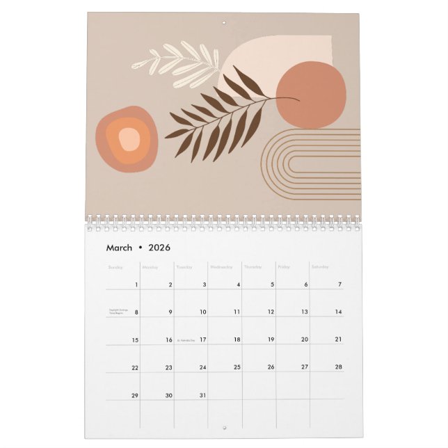 Positiver Pflanze Leaf Boho Sun Arch Calendar Kalender (Mär 2026)