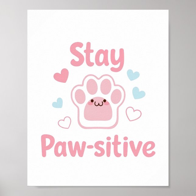 Positiver Pfotenabdruck mit Herzen Poster (Vorne)