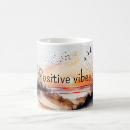 Positiver Vibes Beach Sonnenuntergang mit Vögeln Kaffeetasse