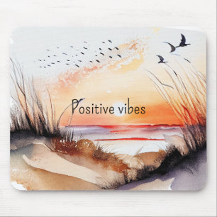 Positiver Vibes Beach Sonnenuntergang mit Vögeln Mousepad