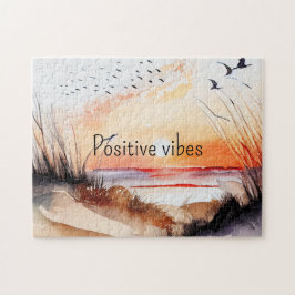 Positiver Vibes Beach Sonnenuntergang mit Vögeln Puzzle