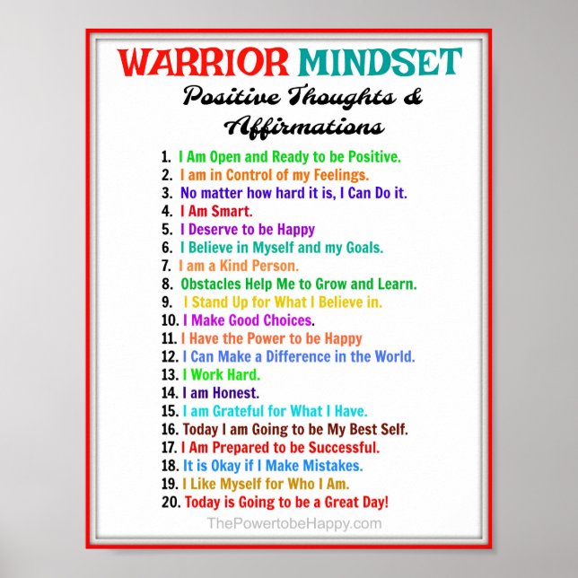 Positives Affirmations Poster - Warrior Mindset (Vorne)